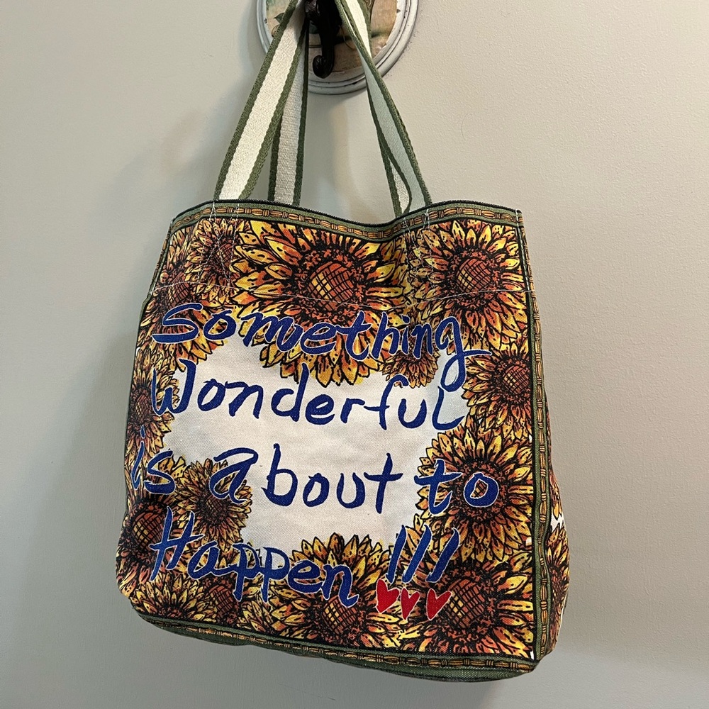 Brighton Sunflower Canvas Tote Bag - "Something Wonderful" Print - Yellow